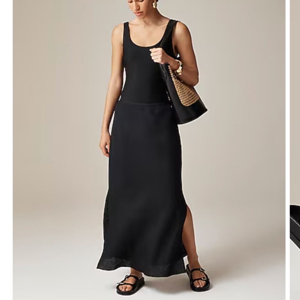 J Crew New Gwyneth slip skirt in black linen Sz Med
